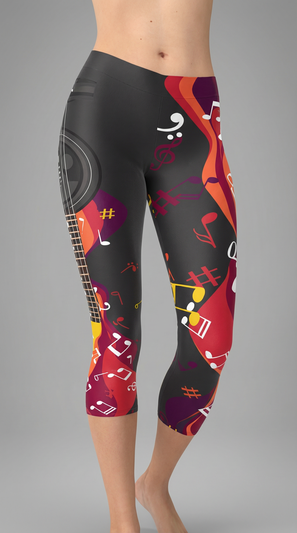 Guitar and Music Note Capri Leggings