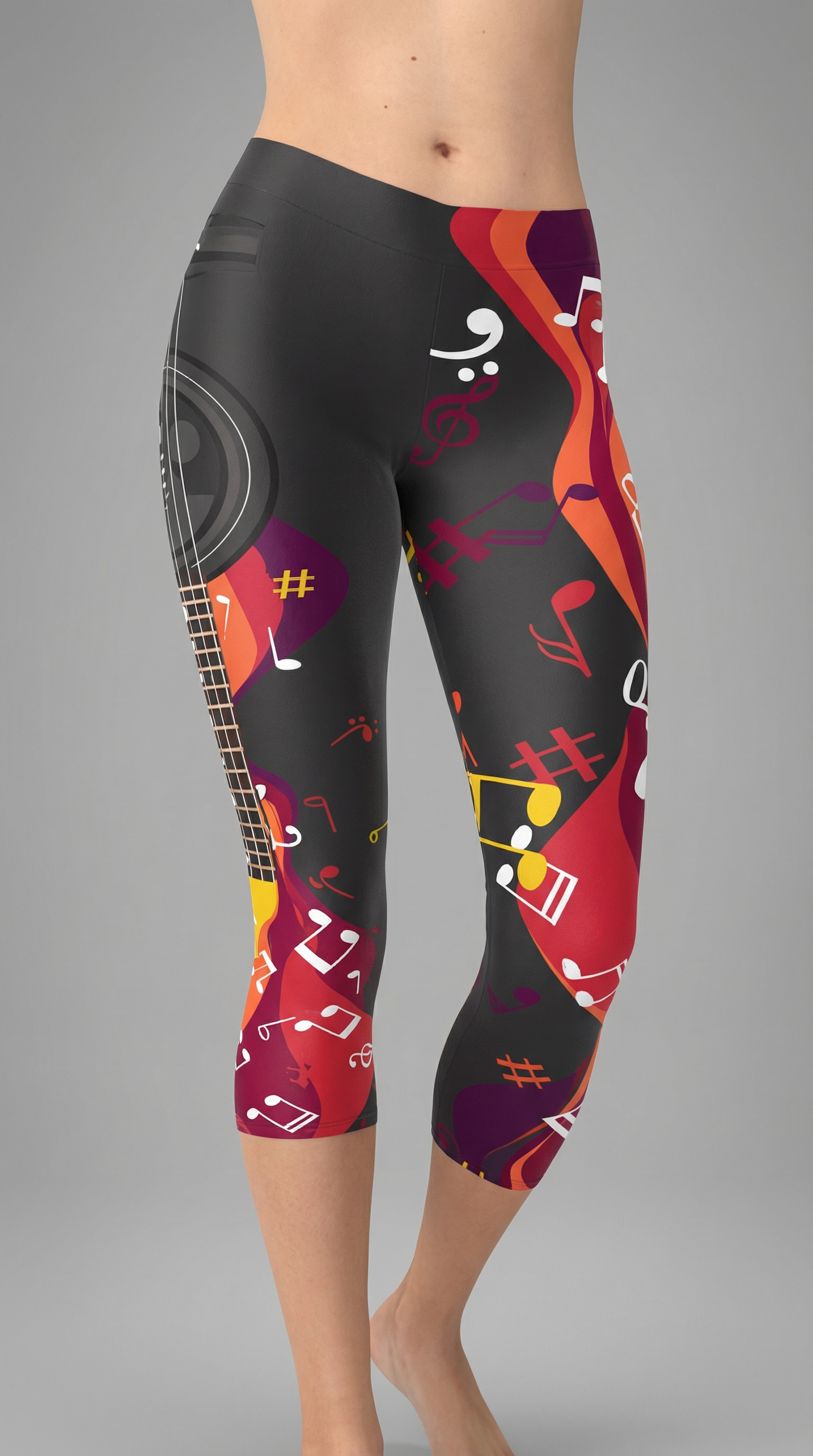 Guitar and Music Note Capri Leggings