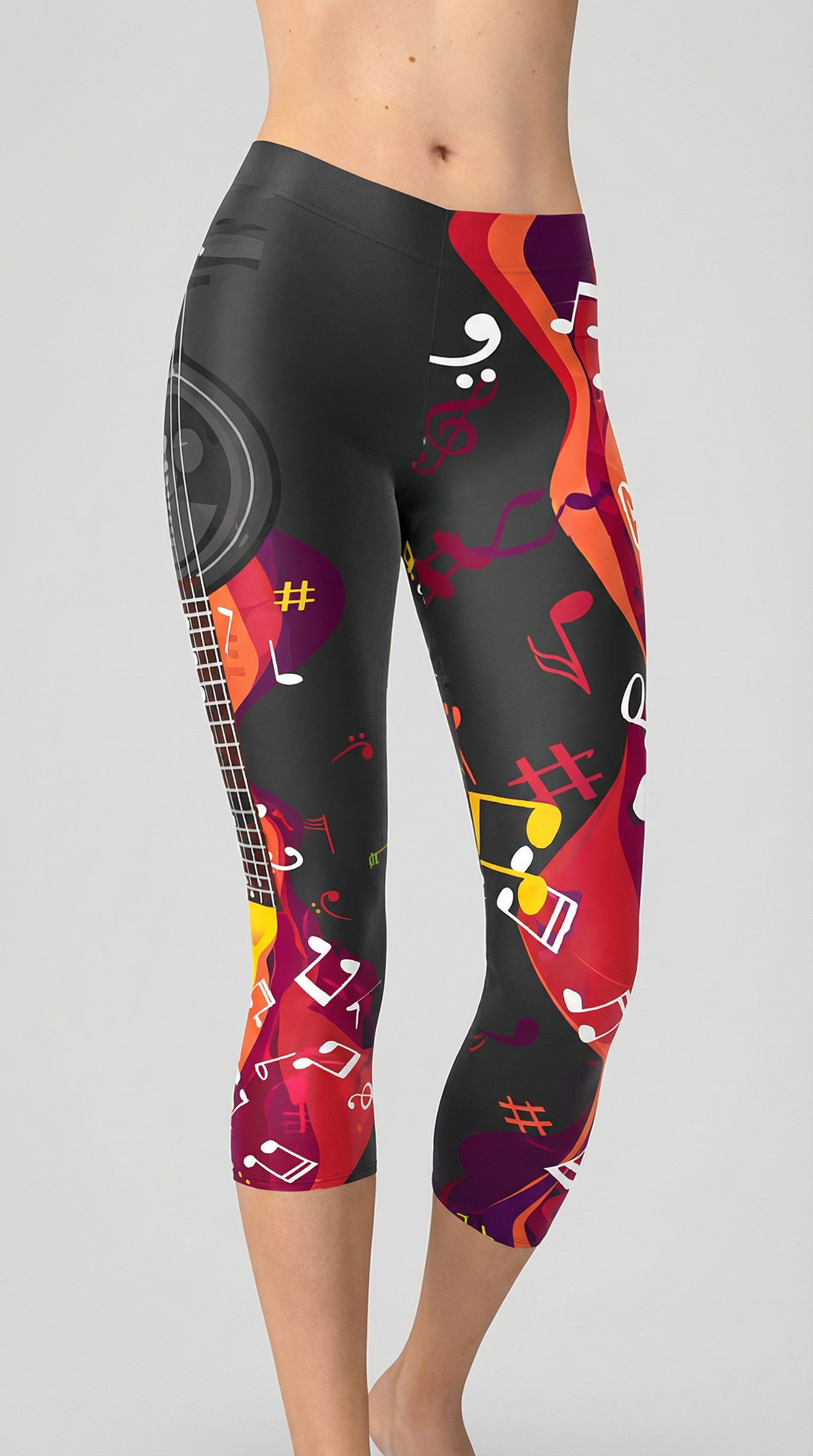 Guitar and Music Note Capri Leggings