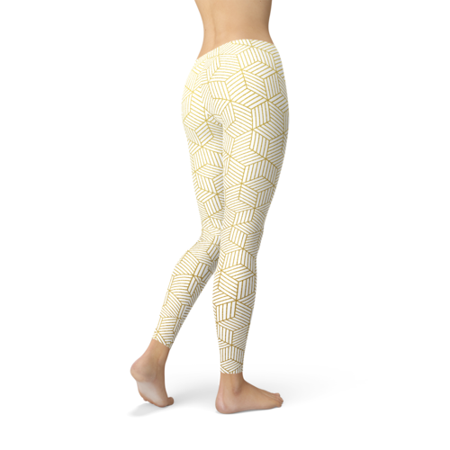 🤍 Women’s White Leggings with Geometric Cube Pattern