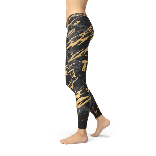 🖤✨ Women’s Black Marble w/ Gold Splash Leggings