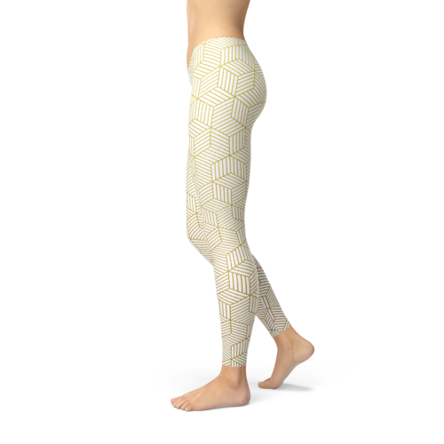 🤍 Women’s White Leggings with Geometric Cube Pattern