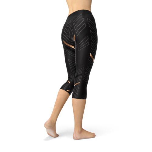 Sports Stripes Black Capri Leggings