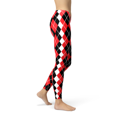 ❤️🖤 Women’s Red Argyle Leggings – Harley Quinn Inspired