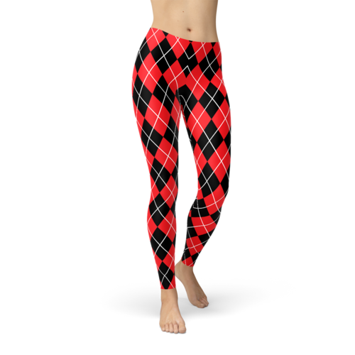 ❤️🖤 Women’s Red Argyle Leggings – Harley Quinn Inspired