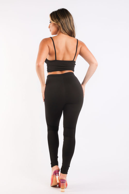 Sporty Strappy Sleeveless Top & Leggings Set - Black