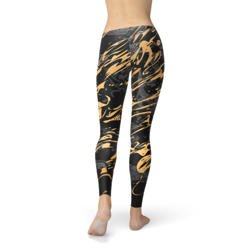 🖤✨ Women’s Black Marble w/ Gold Splash Leggings