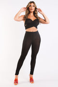 Sporty Strappy Sleeveless Top & Leggings Set - Black