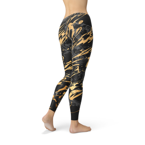 🖤✨ Women’s Black Marble w/ Gold Splash Leggings