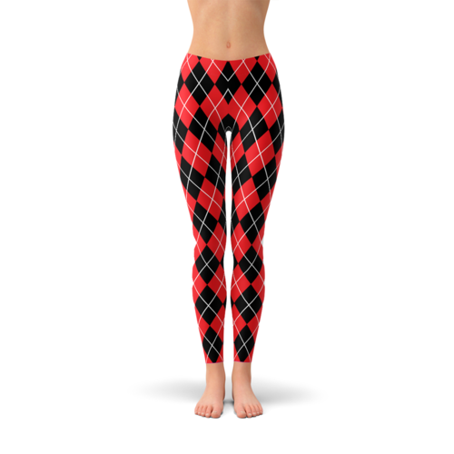 ❤️🖤 Women’s Red Argyle Leggings – Harley Quinn Inspired