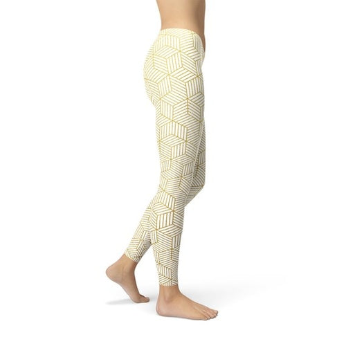 🤍 Women’s White Leggings with Geometric Cube Pattern