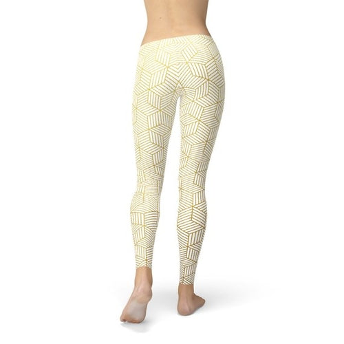 🤍 Women’s White Leggings with Geometric Cube Pattern