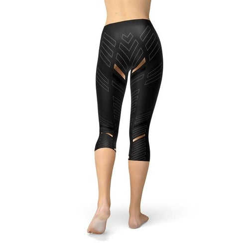 Sports Stripes Black Capri Leggings