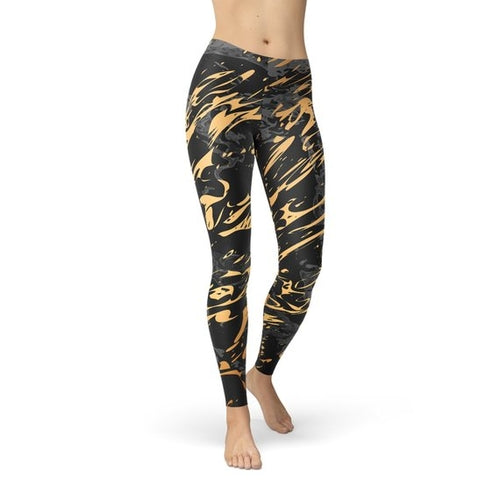 🖤✨ Women’s Black Marble w/ Gold Splash Leggings