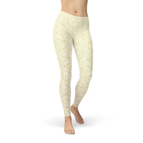🤍 Women’s White Leggings with Geometric Cube Pattern