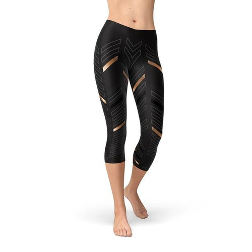 Sports Stripes Black Capri Leggings