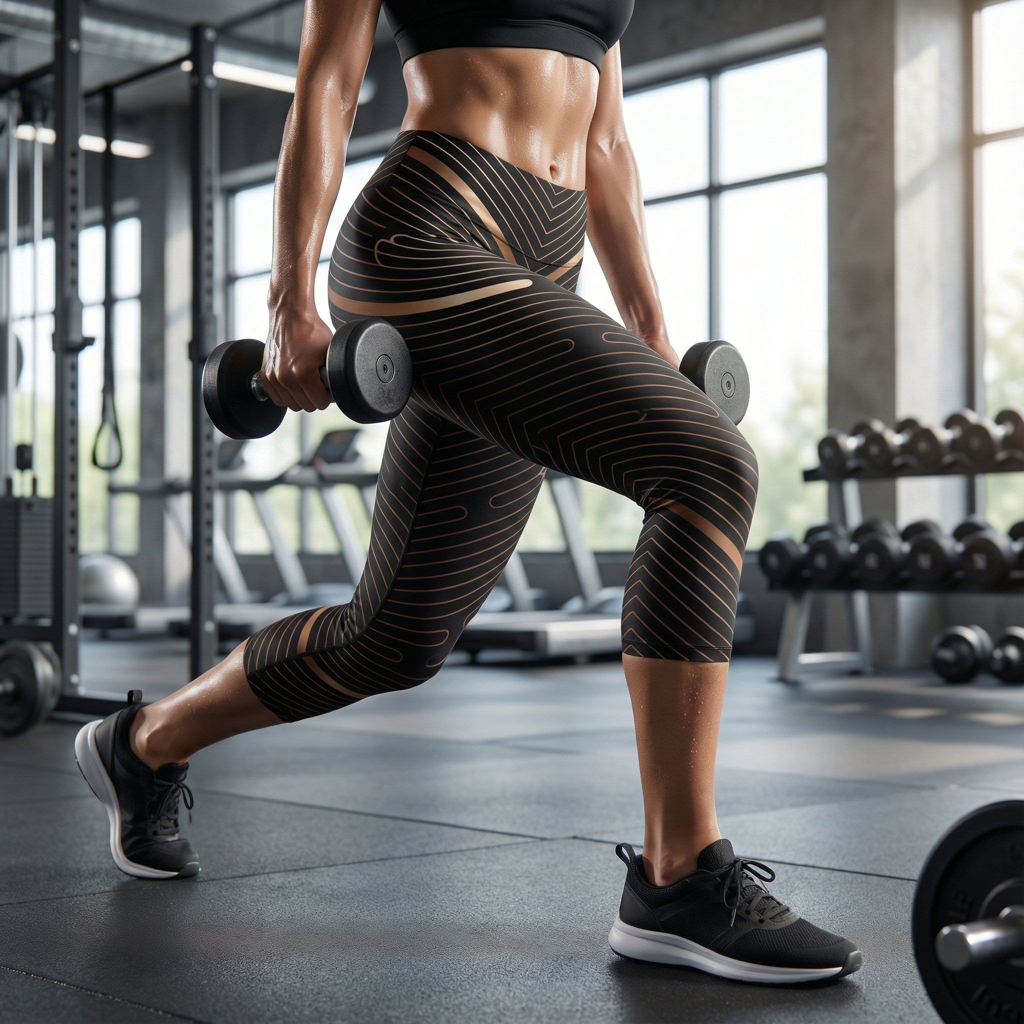 Brown Striped Lines Capri Leggings
